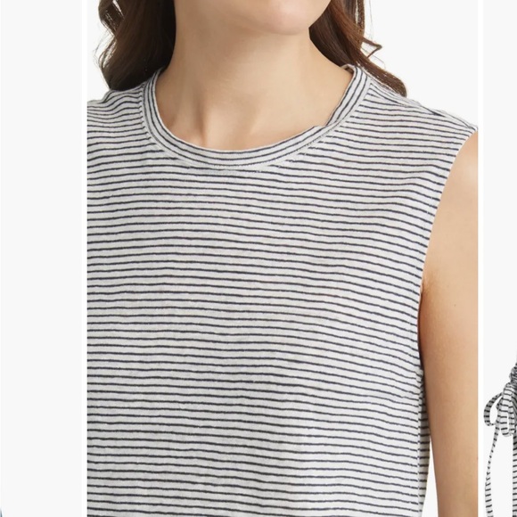 Frame Side Cinch Muscle Tee Navy/White Stripe Size S - Picture 5 of 8